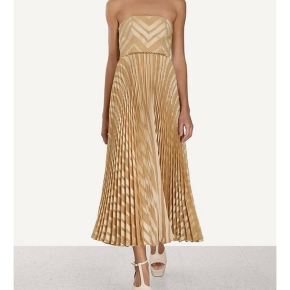 Zimmerman pleated and strapless dress with tag on.  Color: champagne - Picture 4 of 6